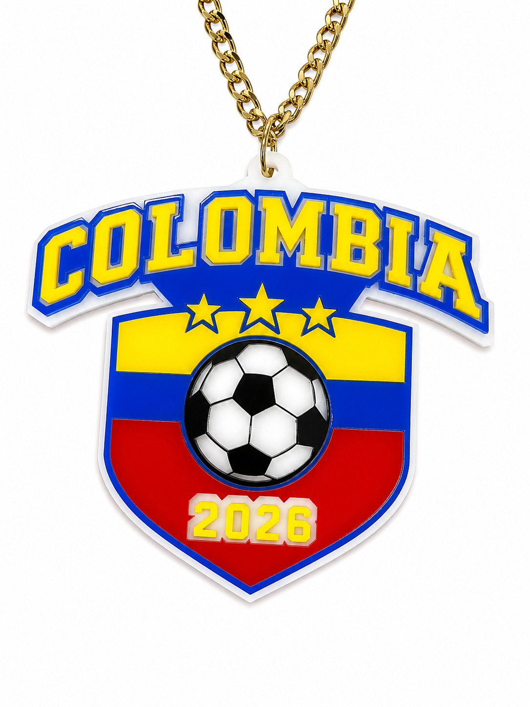Colombia Soccer 2026 Acrylic Fan Chain Necklace Gold Chain Futbol Pendant