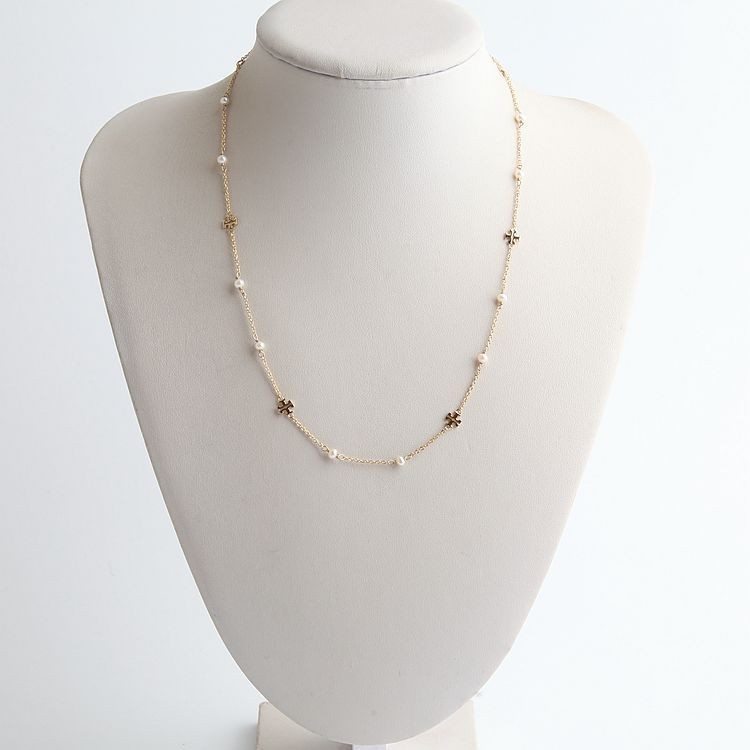 Tory Burch Kira Pearl Delicate Necklace In Tory Gold