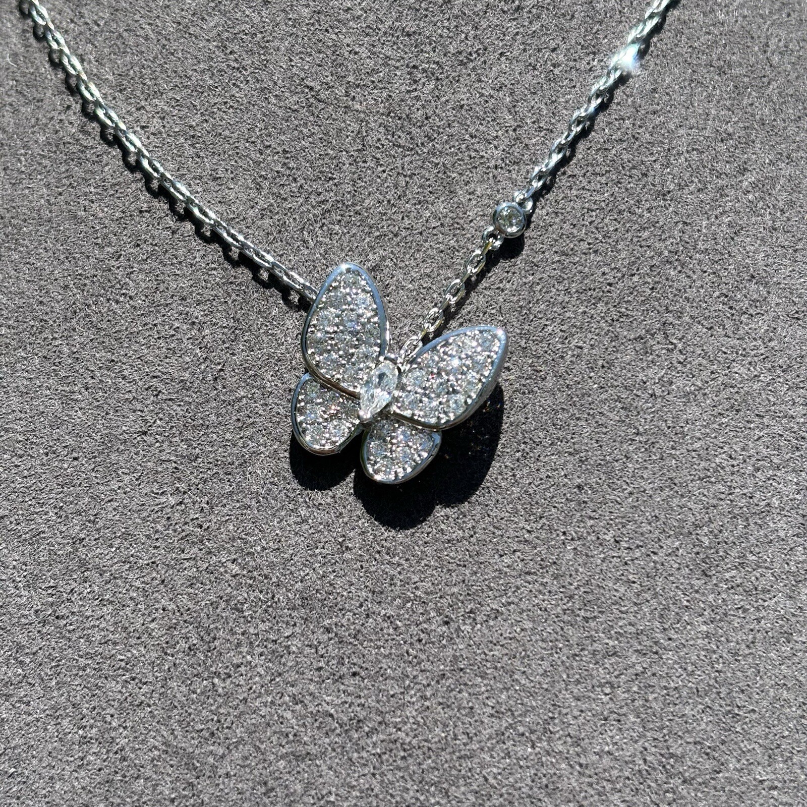 Butterfly Necklace, Pendant Charm, Pave Crystals, Prom Jewelry, Bride 16in 18in