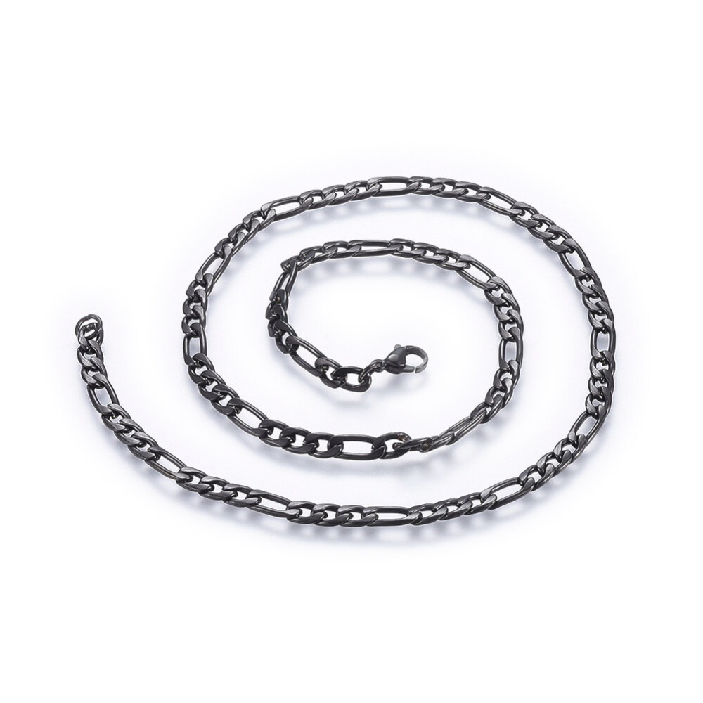 Stainless Steel Figaro Link Necklaces Lobster Black 20″ 51cm Lobster Clasp Z564