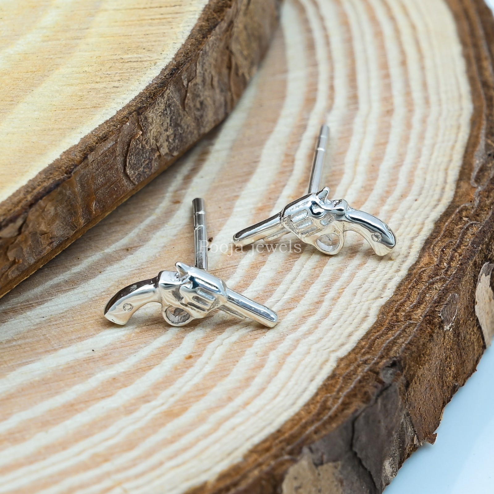 925 Sterling Silver Gun Shape Stud Earring Punk Gothic Unisex Minimal Jewelry