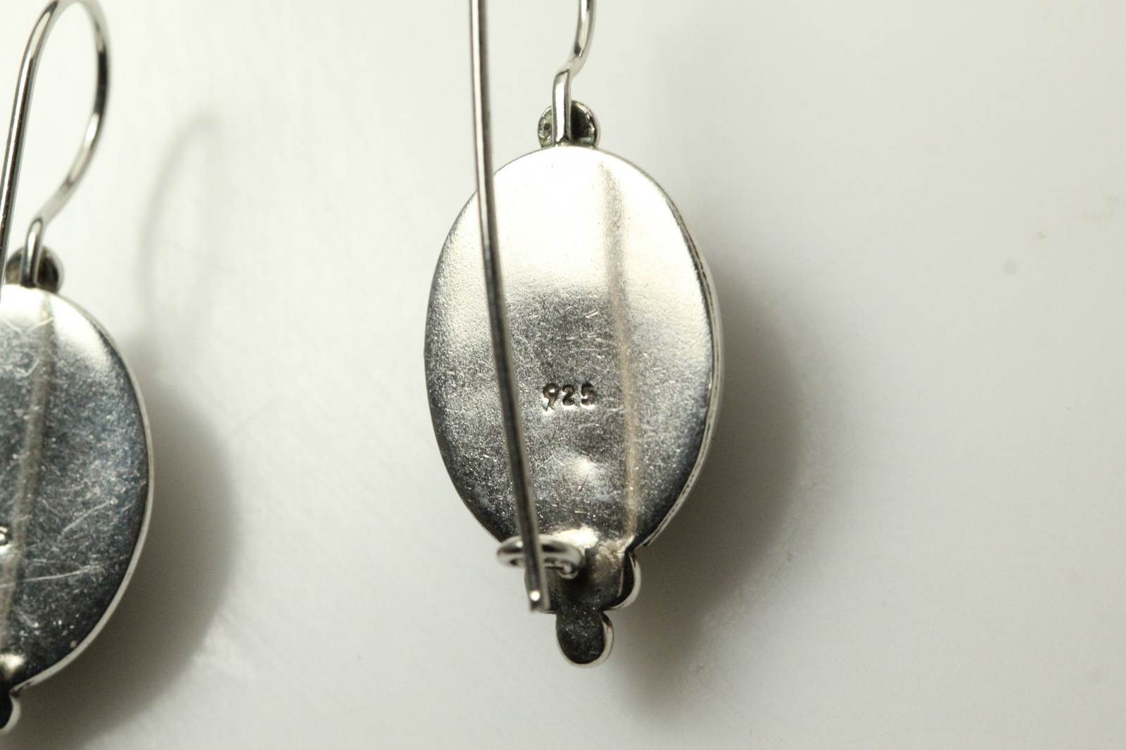 925 Sterling Silver Hook Oval Black Onyx Earrings 9.8 Grams (EAR4873)