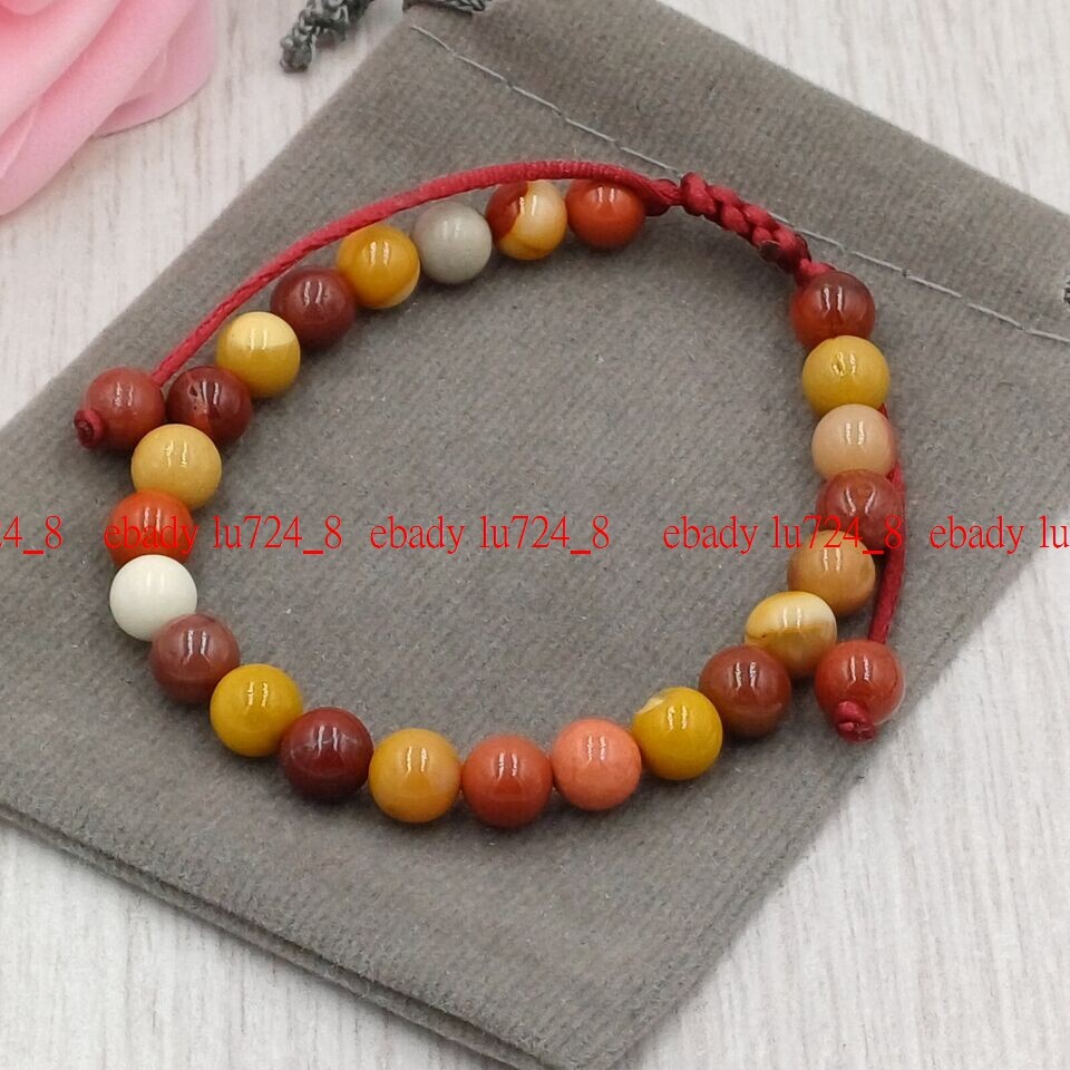 Handmade 6/8mm Natural Multicolor Mookaite Crystal Round Gemstone Bracelet 7.5”
