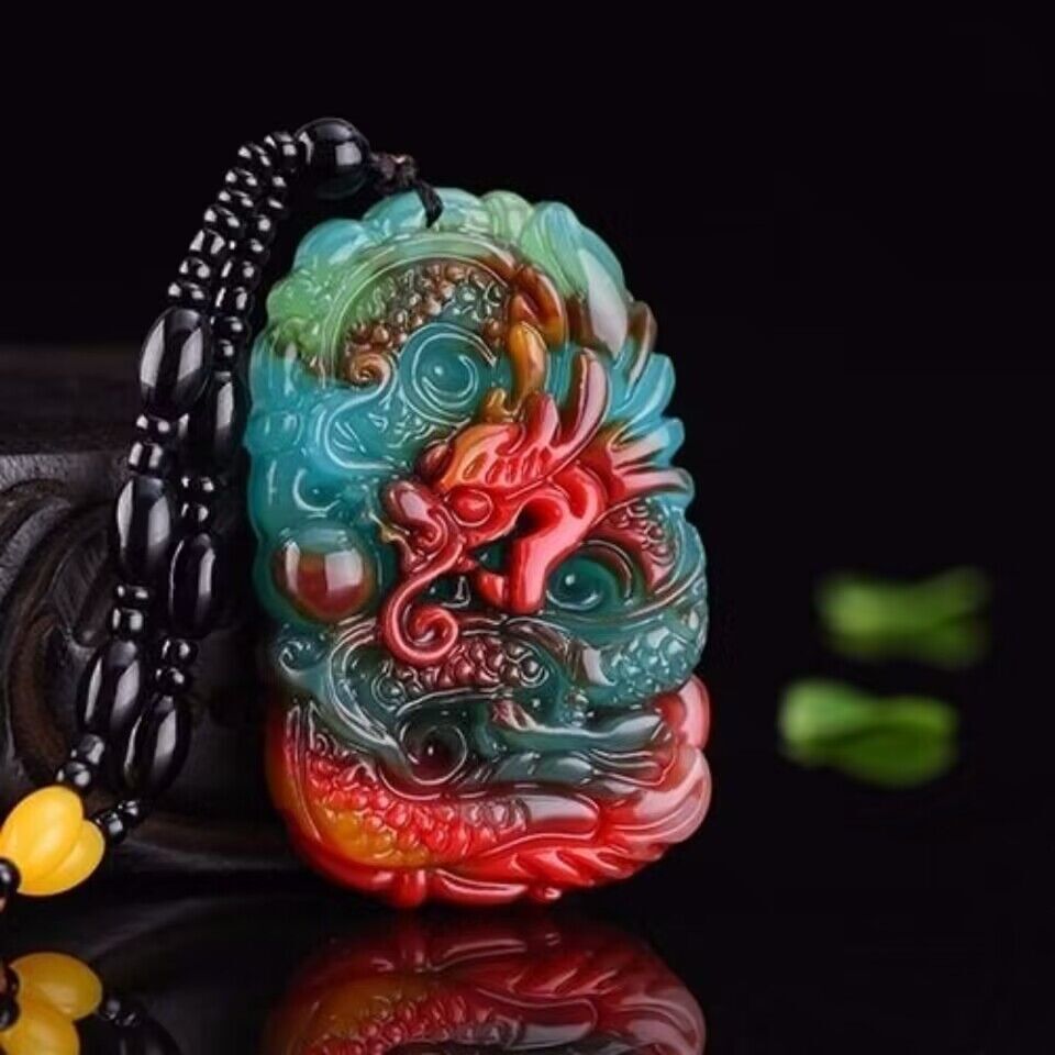 Jade Dragon Pendant Jewelry Real Man Colorful Gemstone Necklace Natural