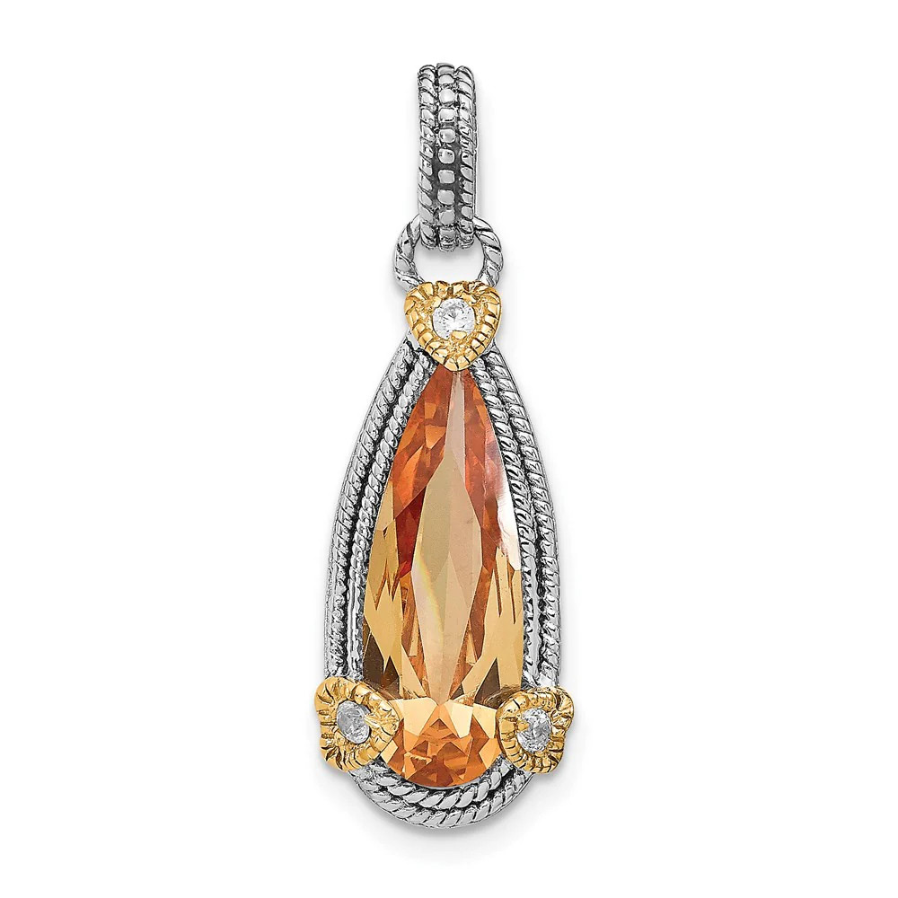 Sterling Silver & Vermeil Rhodium-Plated Champagne CZ Pendant