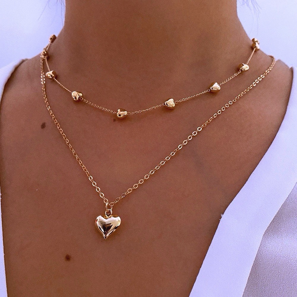 Dainty Layered Heart Necklace Gold Plated Multilayer Pendant Choker Gift