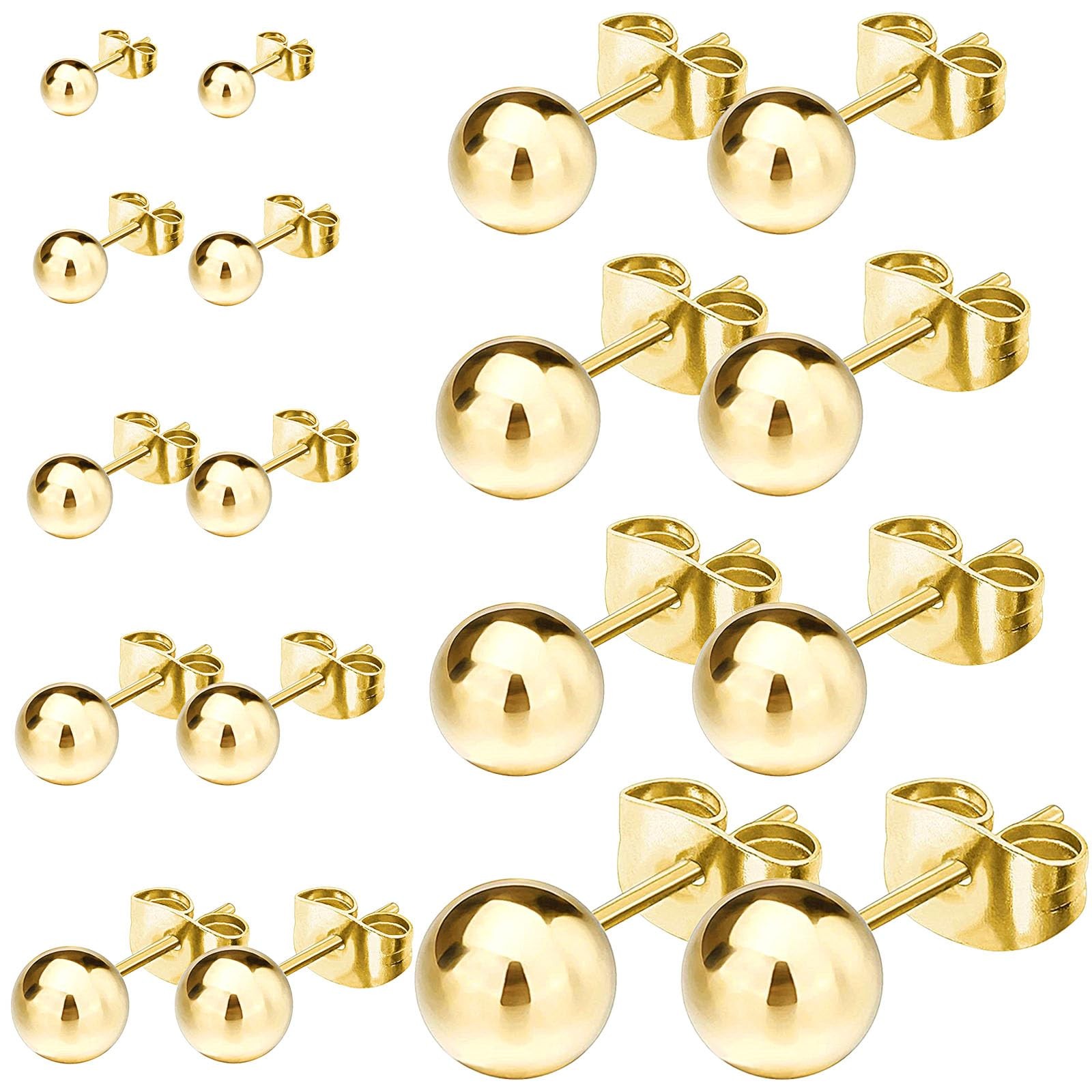 9 Pairs Gold Ball Stud Earrings for Women Hypoallergenic Earring 18K