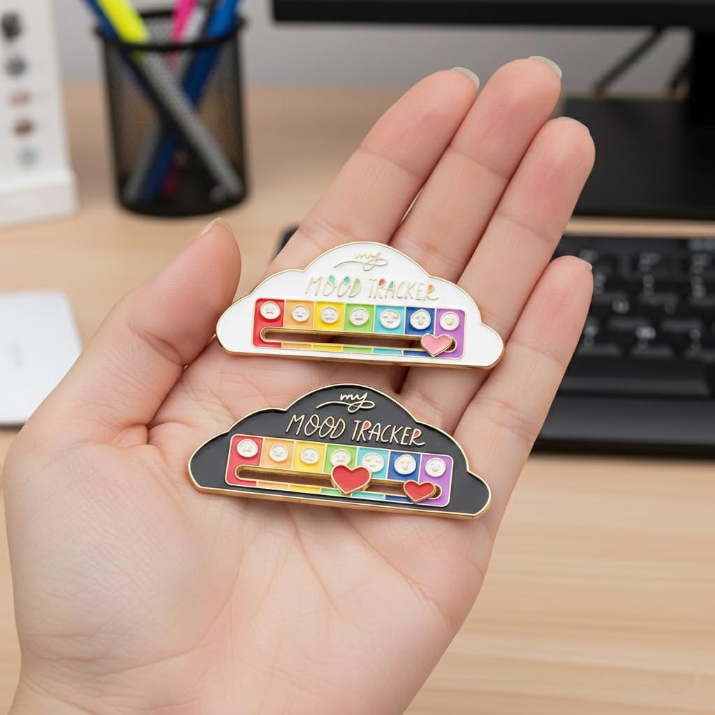 My Social Battery Slider Pin Set, 2PCS Cloud Mood Enamel Pins Black White, Fu…