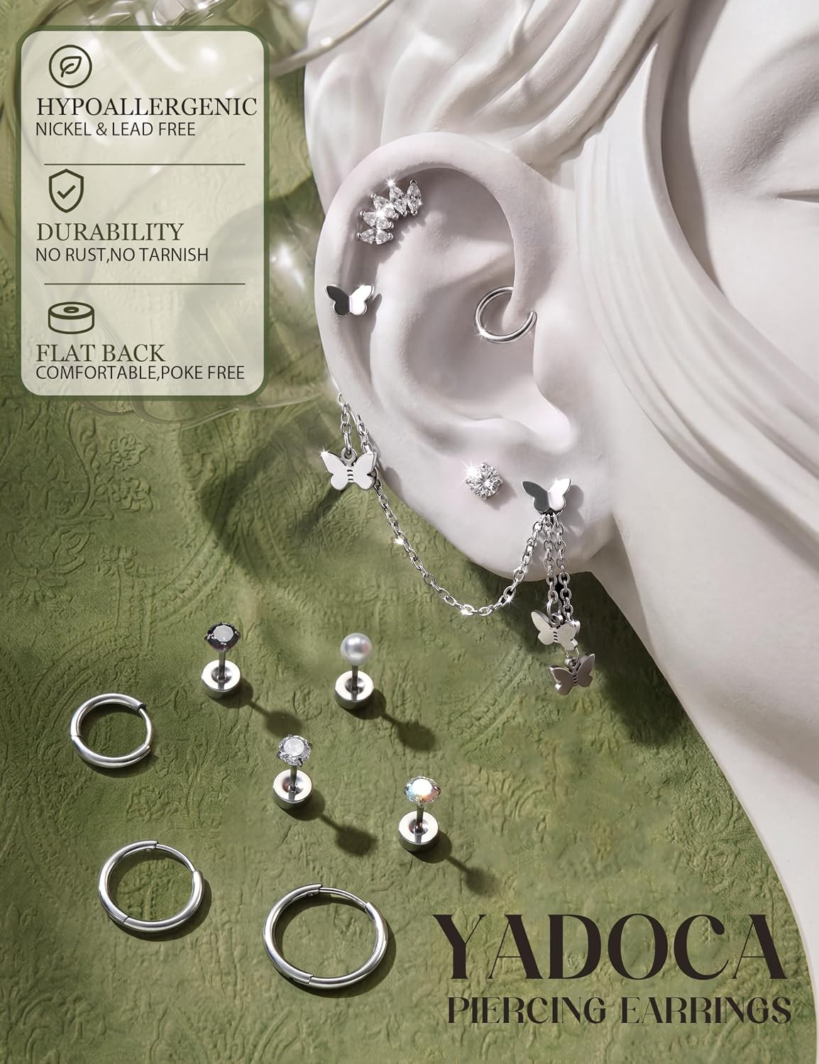 20G Hypoallergenic Helix Earrings for Women Surgical Steel Helix Piercing Jewelr