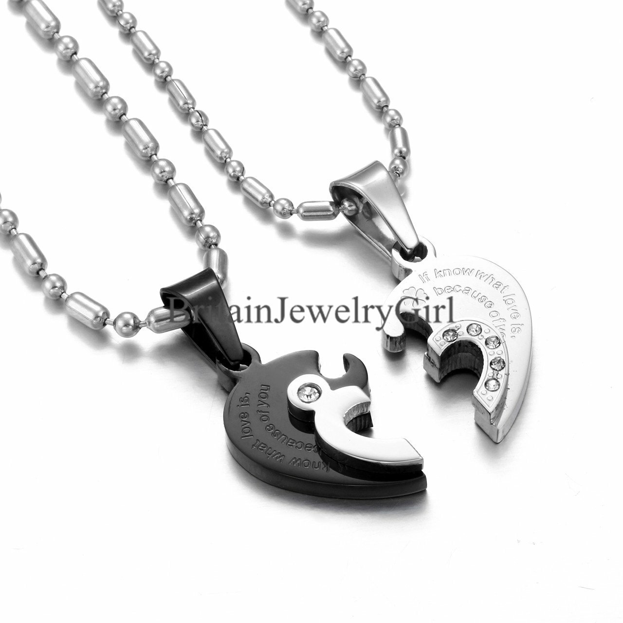 2PCS Stainless Steel Matching Heart Pendant Men’s Women’s Couple Chain Necklace