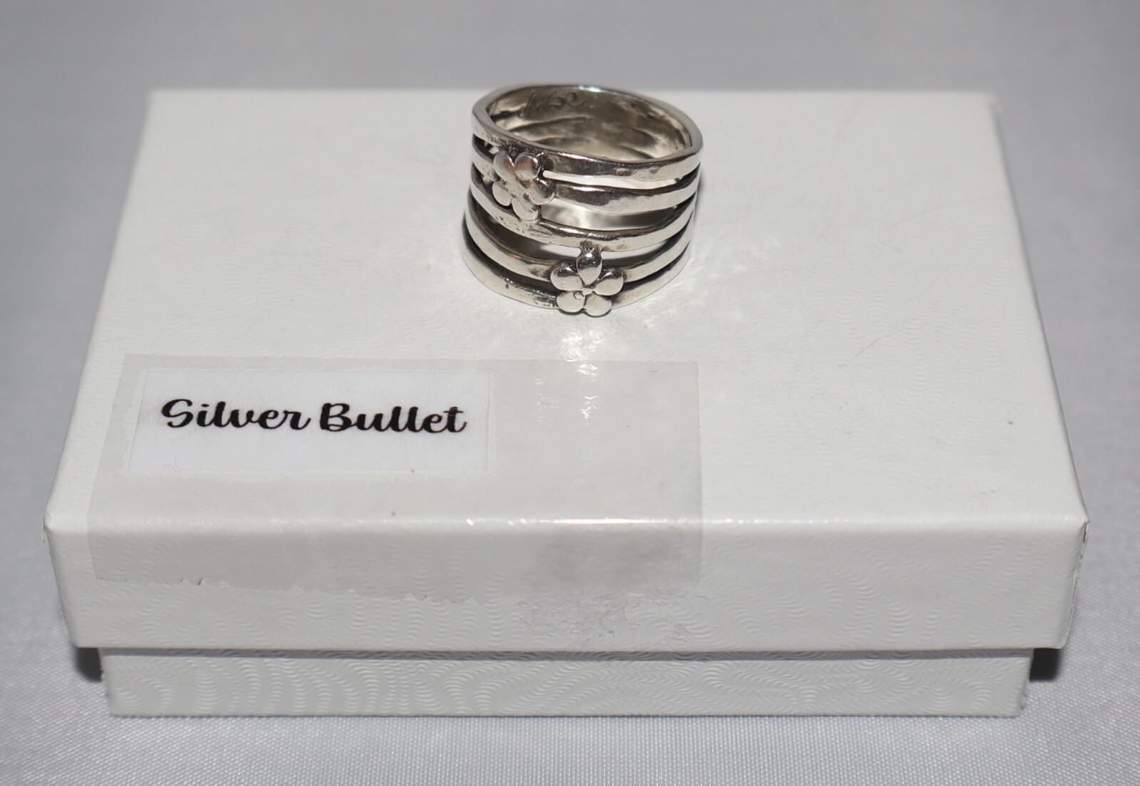 Didae Israel Sterling Silver Modernist Hammered Flower Wrap Wide Band Ring