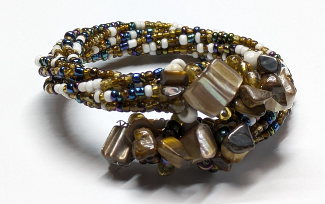 Abalone ShellChip Multicolor Twisted Beaded Bypass Wrap Bracelet Boho 1/2″ Wide