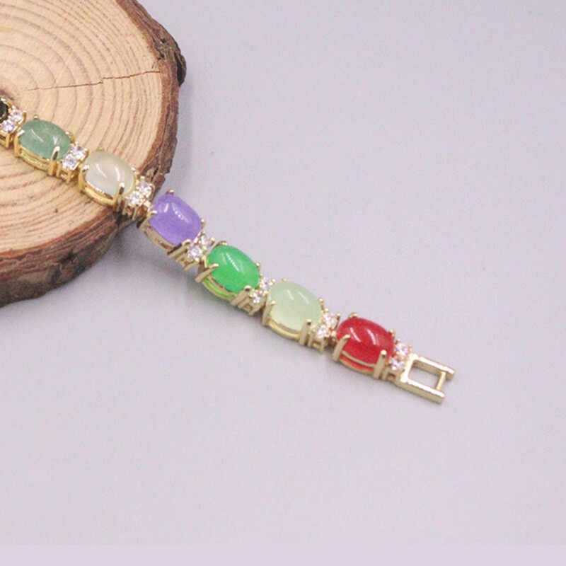 GP Bracelet Natural Jade Gold-Plated Color Jade Bracelet 7.2”L Best Gift