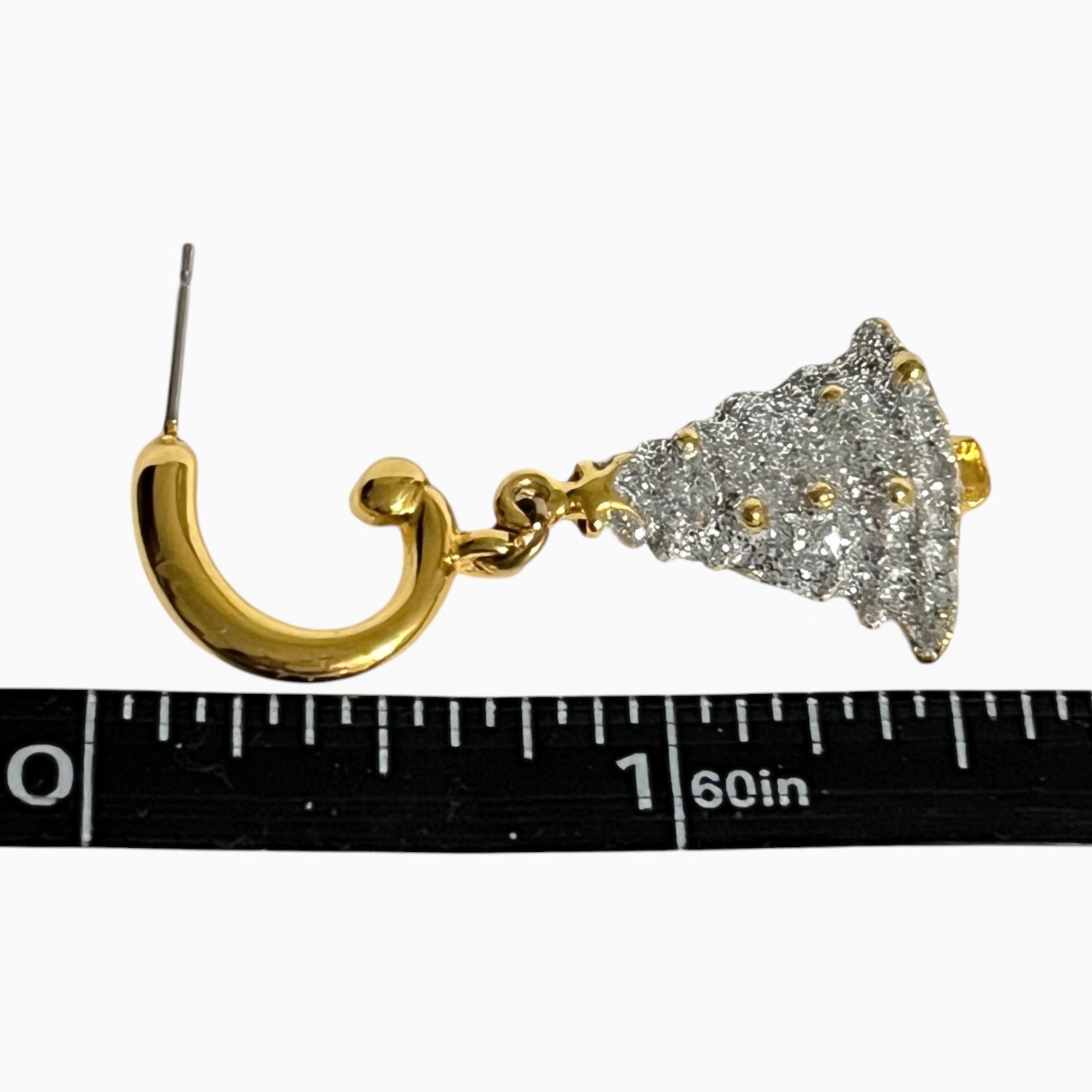 Christmas Tree Dangle Earrings Gold Tone Hoops Silver Tone Glitter Festive Party