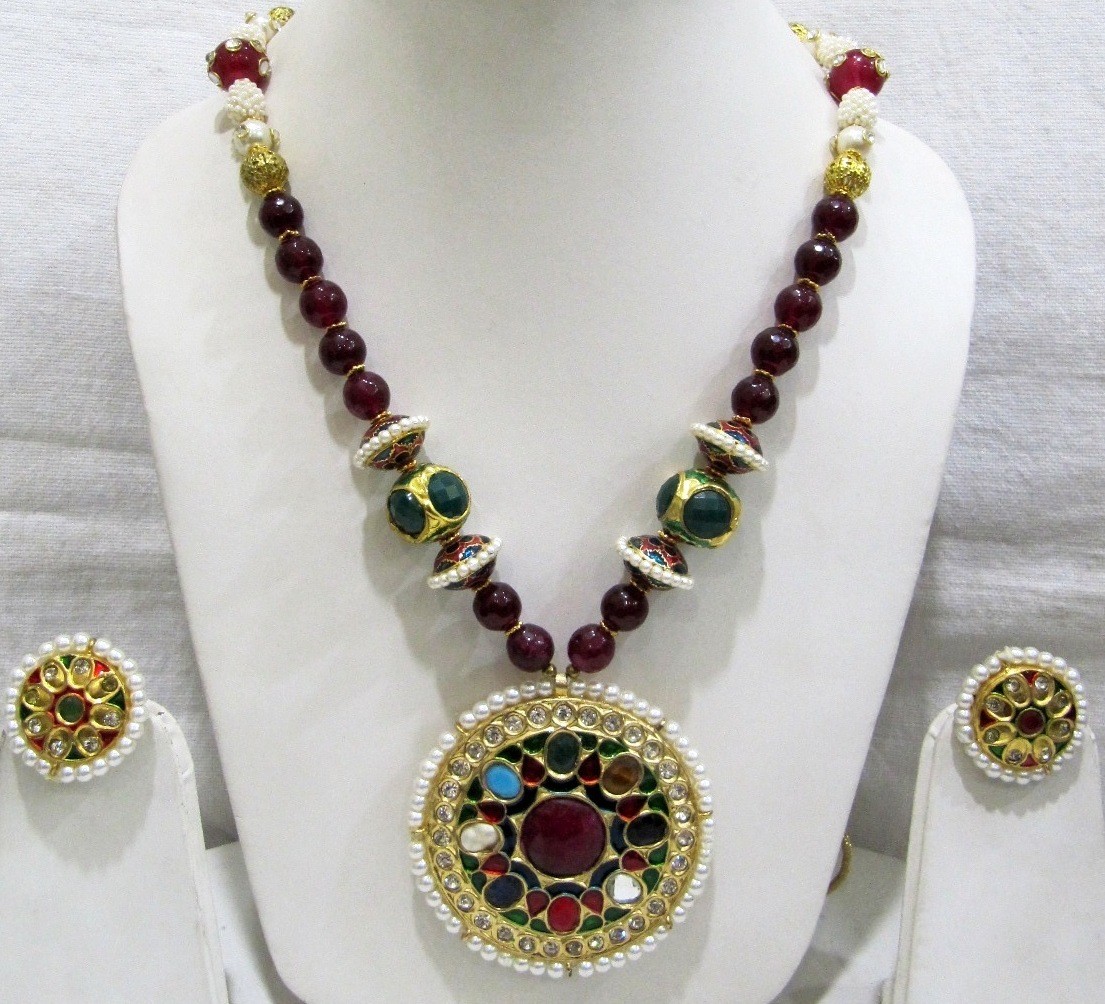 New Arrival Multi Color Navratan Pendant Set Mix Gemstone Artistic jewelry set