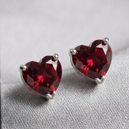 Sterling Silver Red Heart Shaped Stud Earrings 5MM Cubic Zirconia FREE SHIPPING