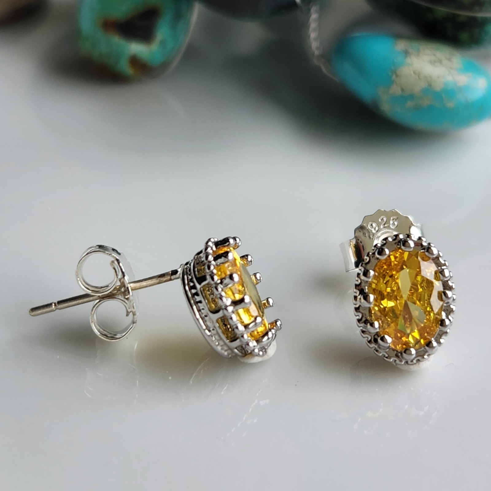 925 Sterling Silver 2CT Oval Citrine 3/8” Earrings Gemstone