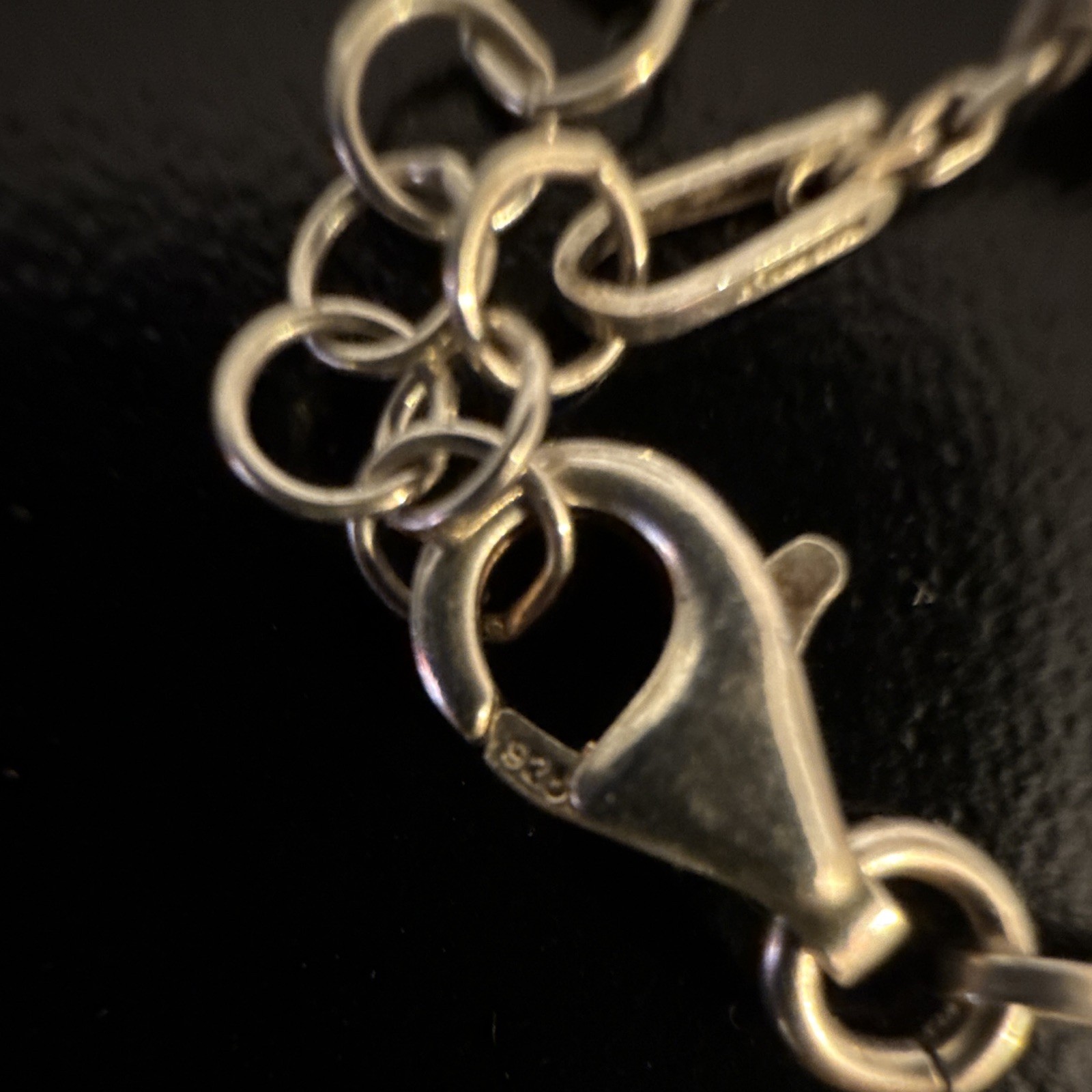 925 Sterling Silver Station Cable Chain Necklace Lobster Clasp Extender Signed