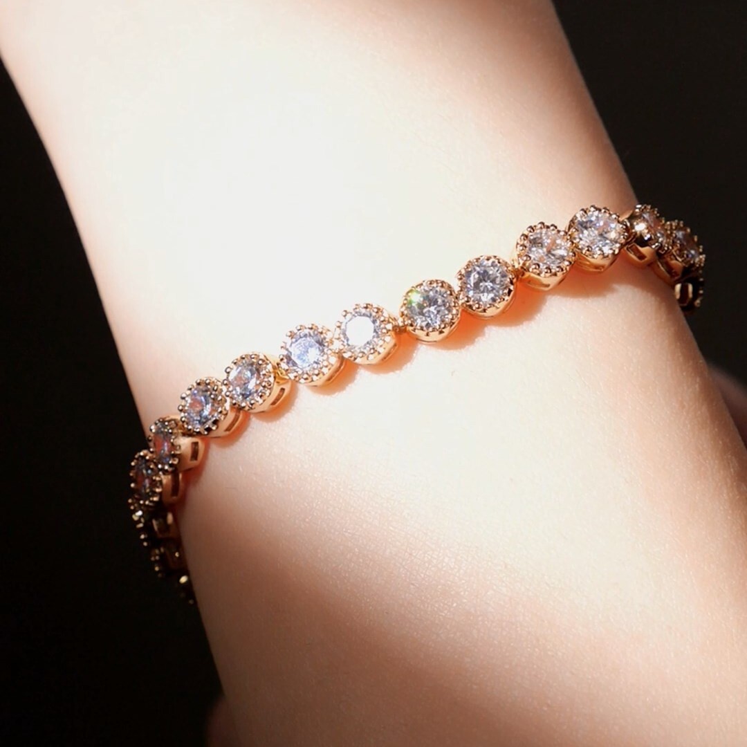 18k gold gf made with SWAROVSKI crystal beaded chain slim tennis bracelet 5mm