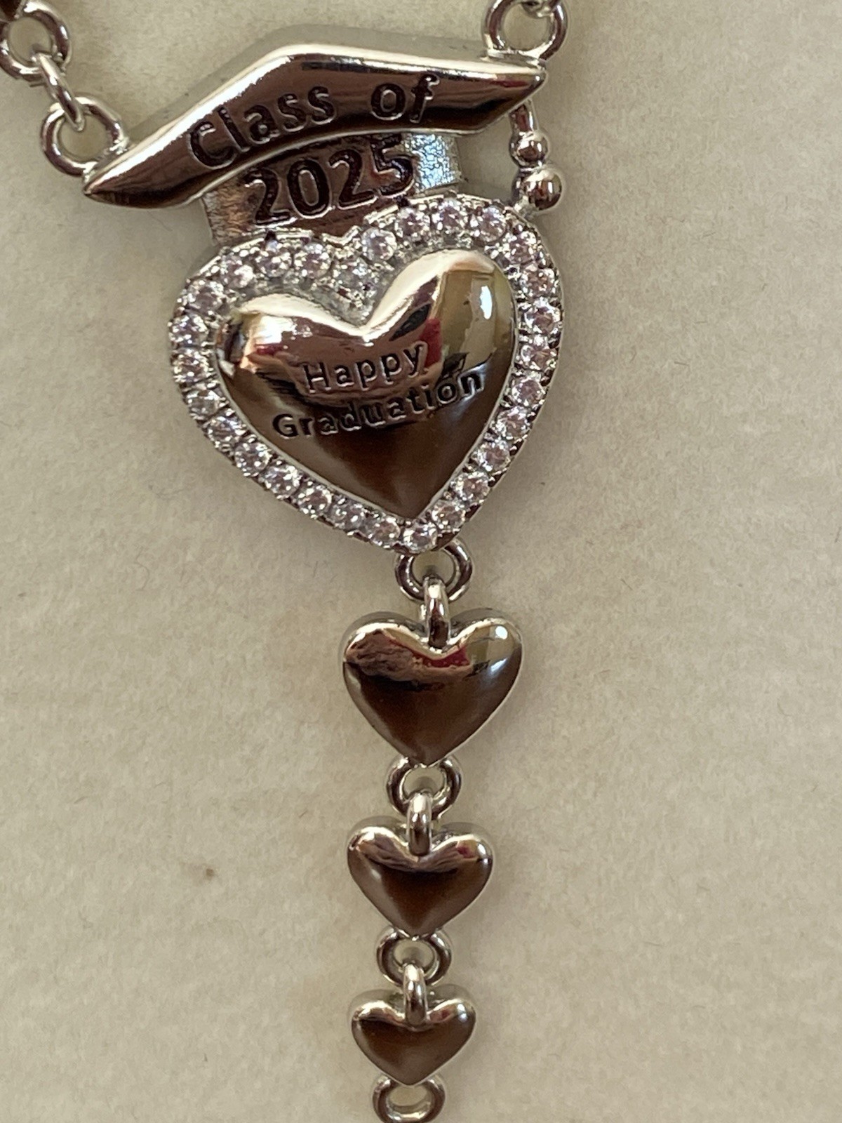 2025 Graduation Heart Charm Necklace, Sterling Silver Stud Earrings Set
