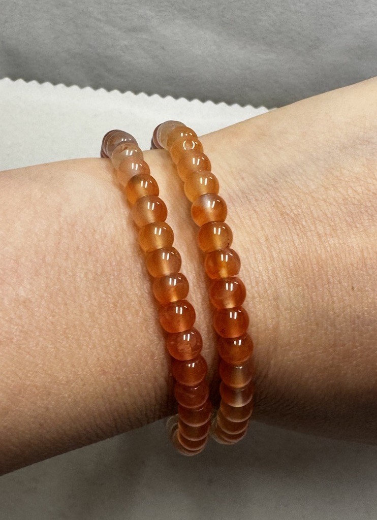 AAA 5.5mm straight cut ice beads nanhong agate Bracelet new in box 7” freeship