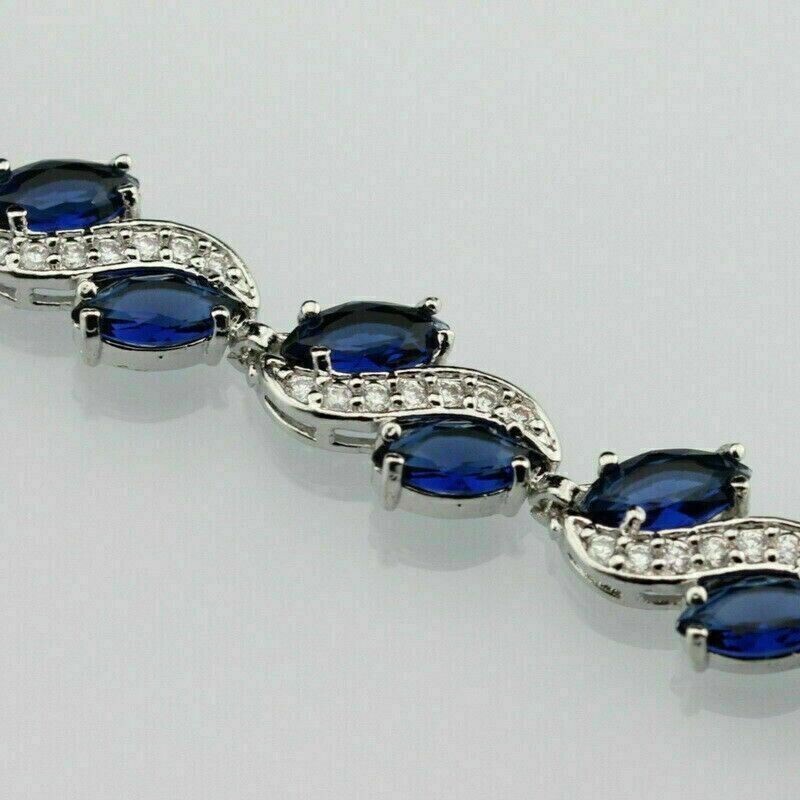 Marquise Cut Simulated Sapphire Women’s Gorgeous Bracelet 14K White Gold Plated