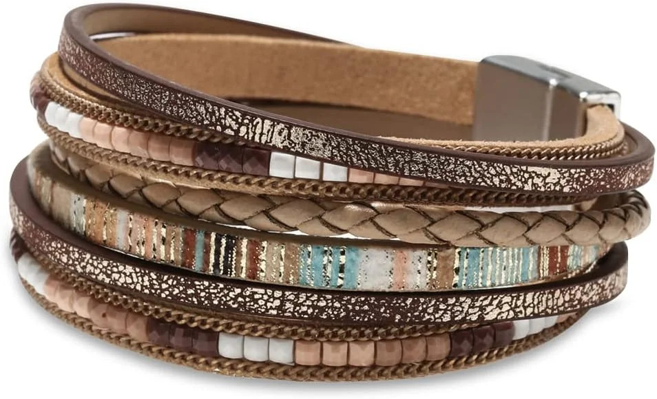 Fesciory Leather Wrap Bracelets for Women, Boho Western Layered Jewelry | Layere