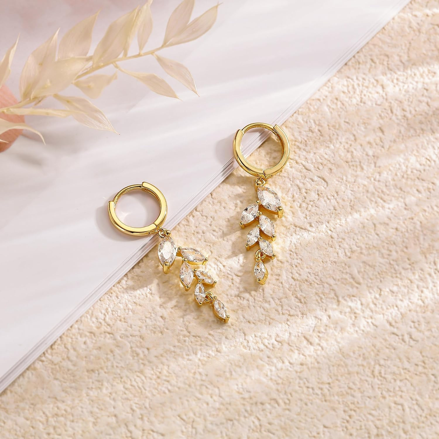 Gold Dangle Earrings: Dainty Stud Earrings for Women 14K Gold Plated Small Dangl