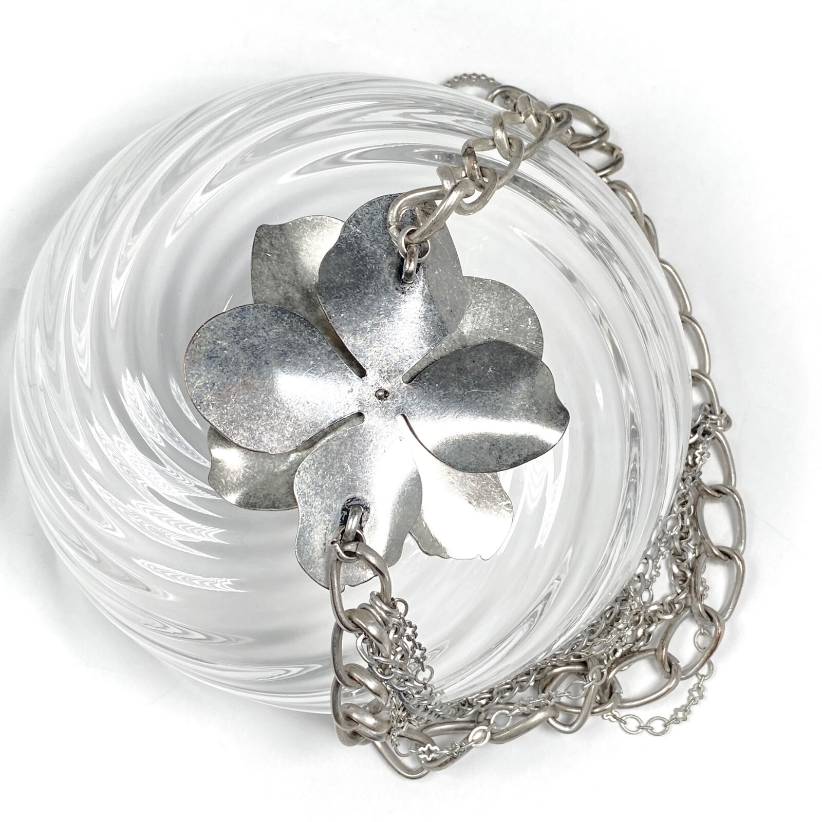Jessica Simpson Magnolia Necklace Silver Tone Swag Statement Flower Chunky Chain