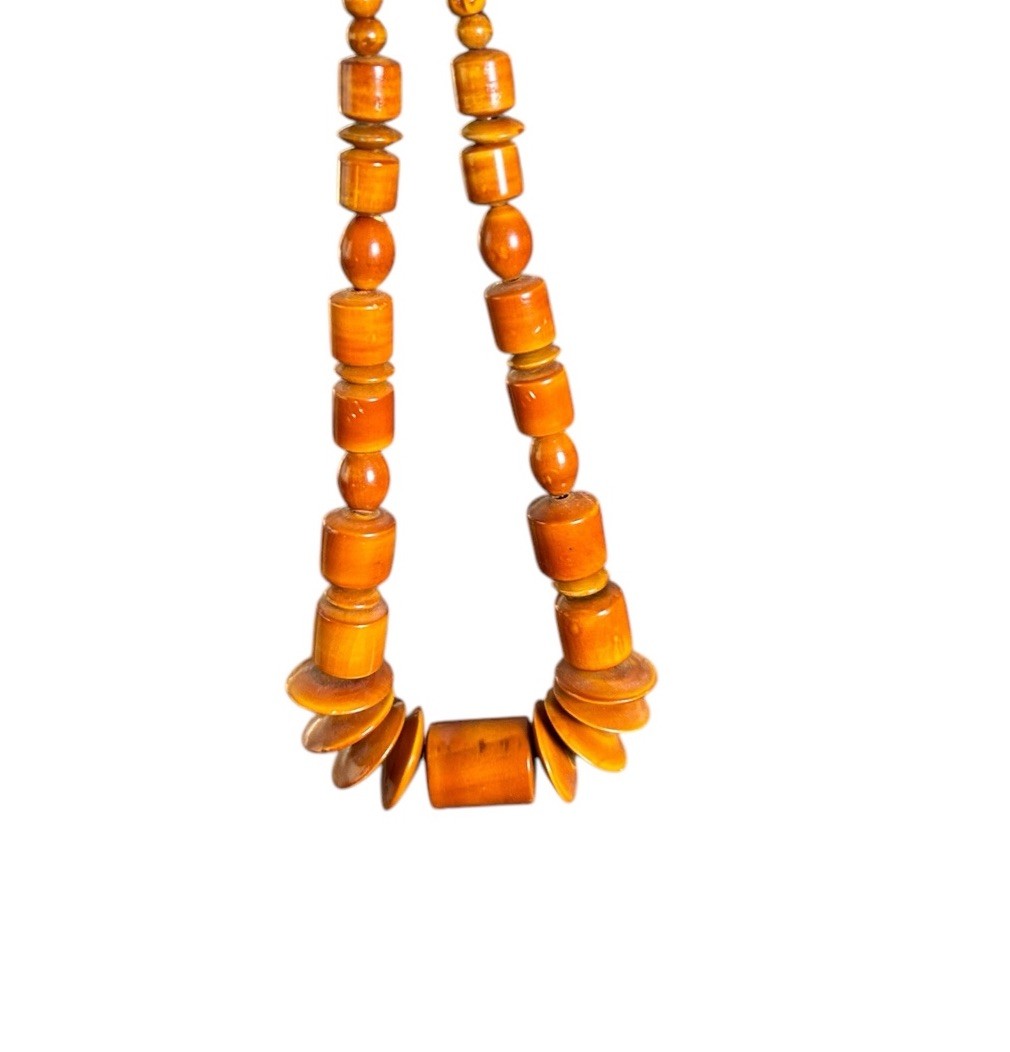 Oversized Wooden Beads Statement Necklace 12” Brown Geometric Shapes Tribal