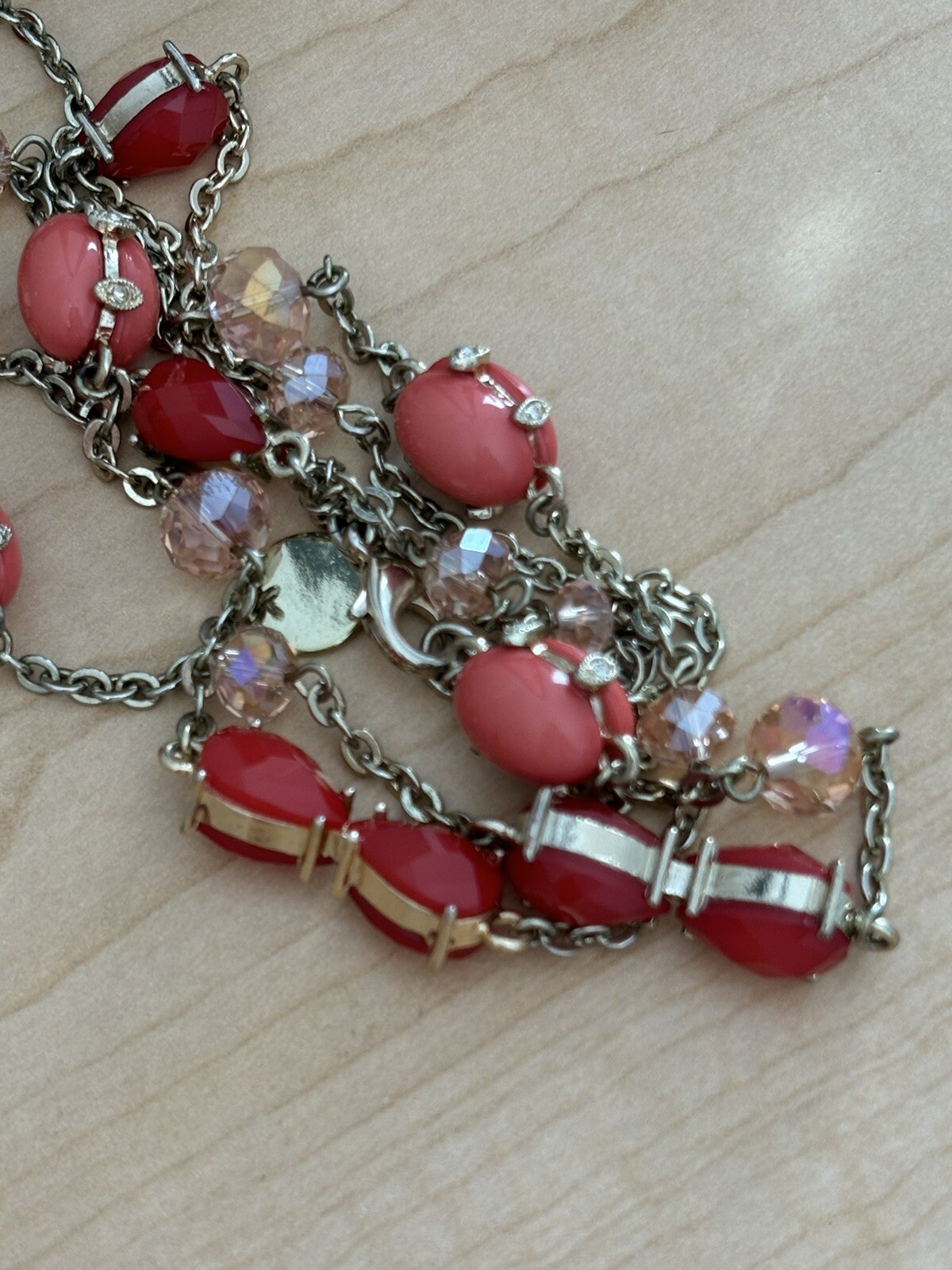 WHBM Coral Beaded Necklace/ Gold Tone/ Signed New w/o Tags