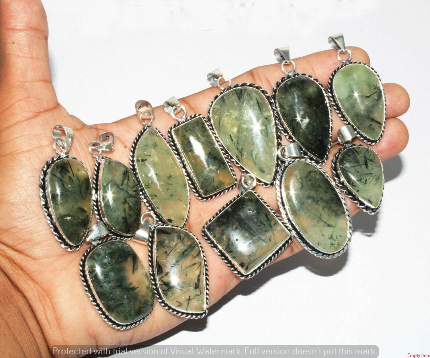 Calming Prehnite Gemstone 925 Sterling Silver Plated Fancy 25 PCs Pendants Lot