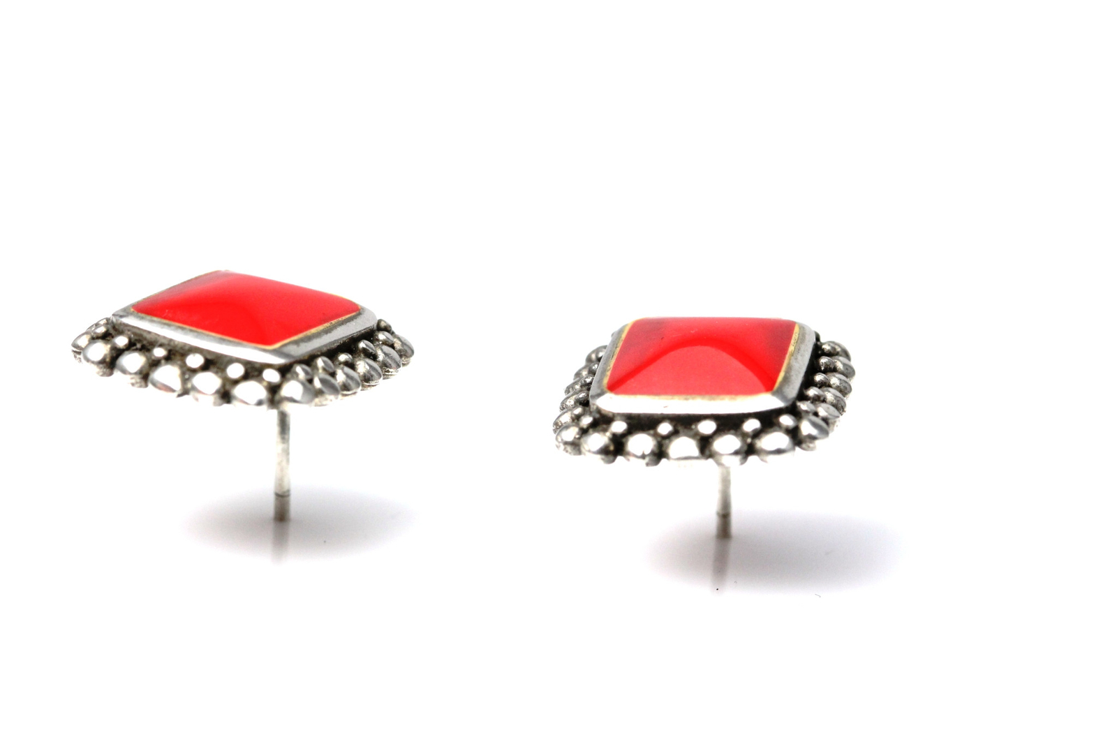 Rectangular Shape Red Stone Sterling Silver 925 Earrings 7.4 Grams (EAR2724)