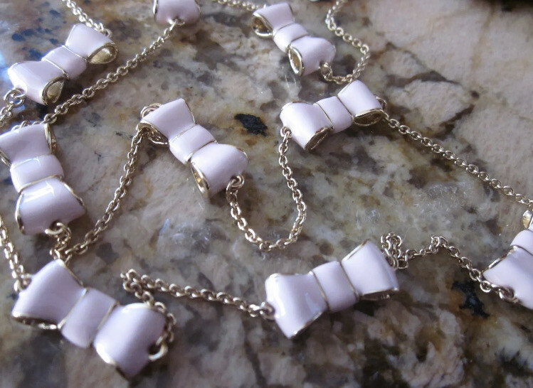 NEW KATE SPADE RARE TAKE A BOW LIGHT PINK 12K GOLD PLATED NECKLACE
