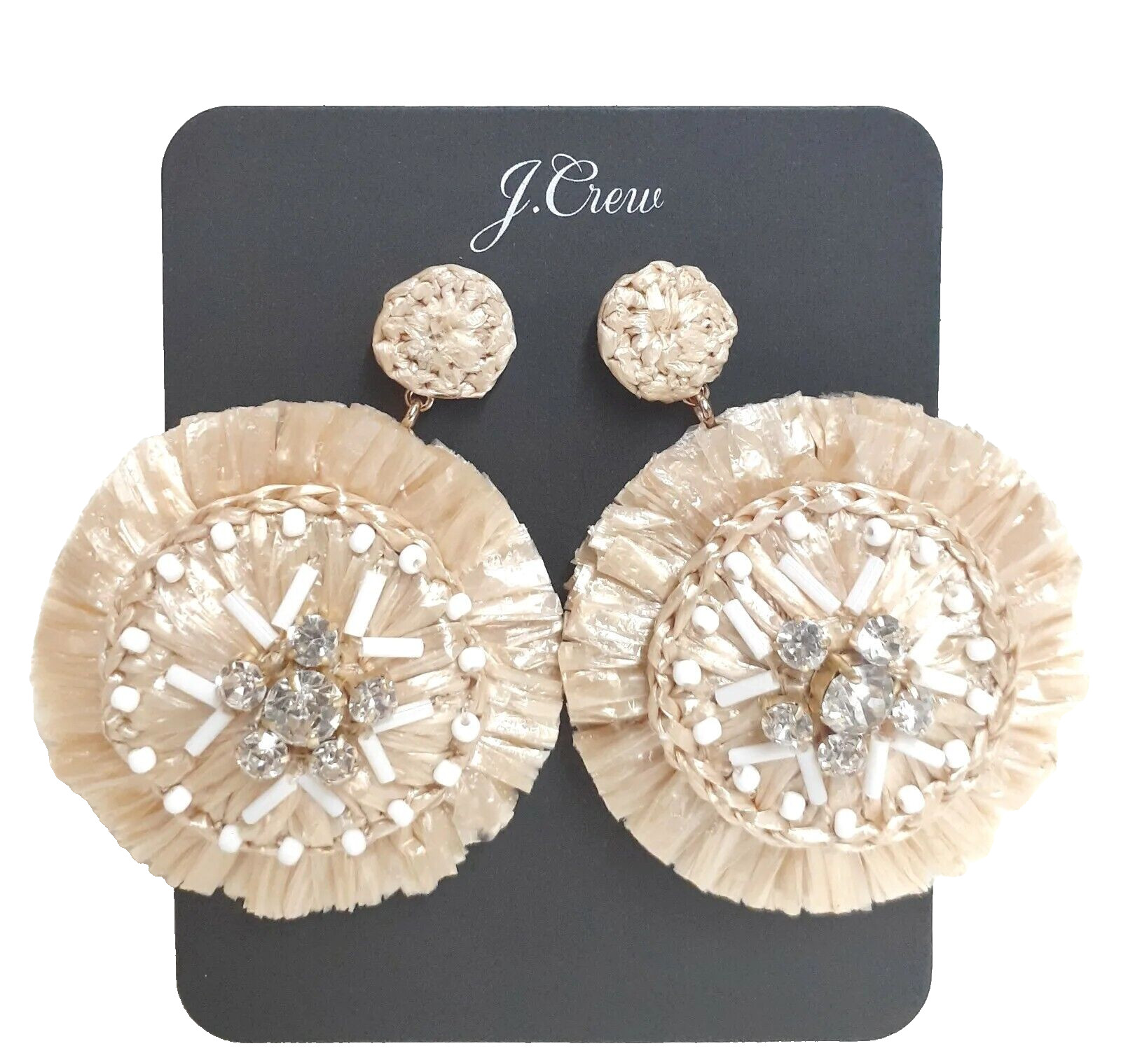 J.Crew Layered Raffia Sparkle Statement Earrings Natural Gold Plated AQ987 NWT