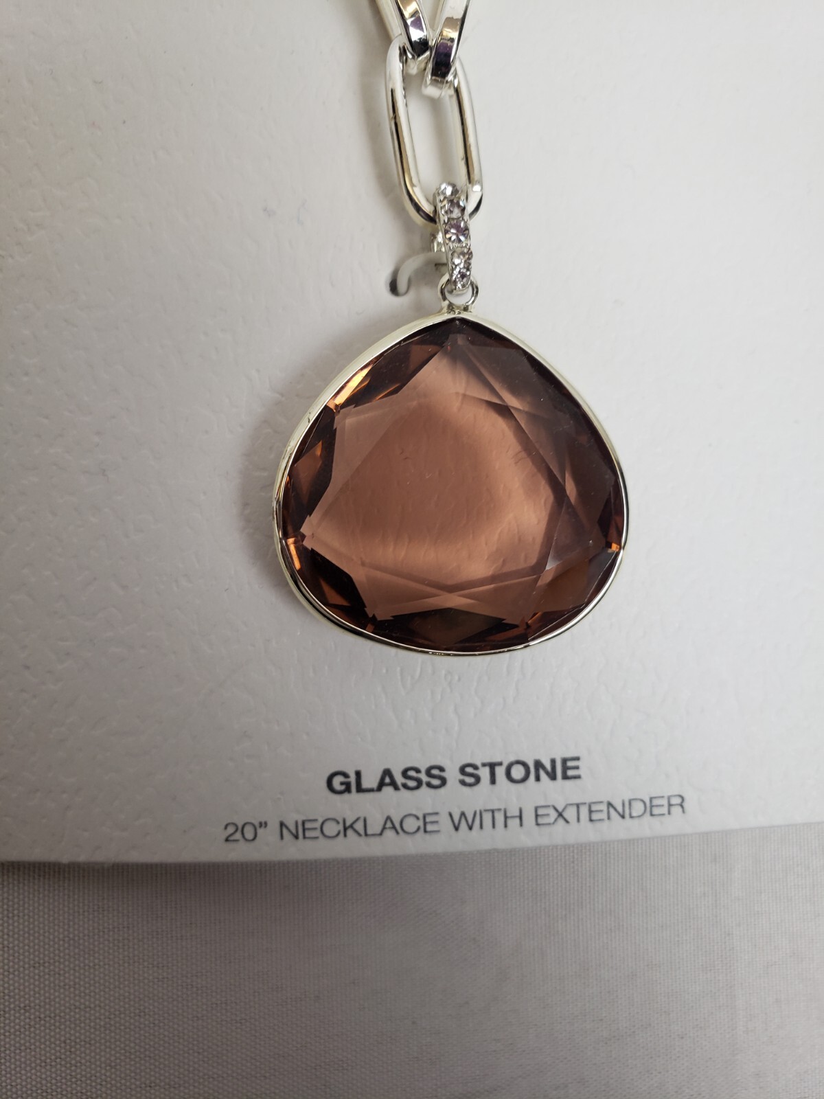 NWT Time And Tru Brown Glass Stone 20″ Silver Necklace with Extender