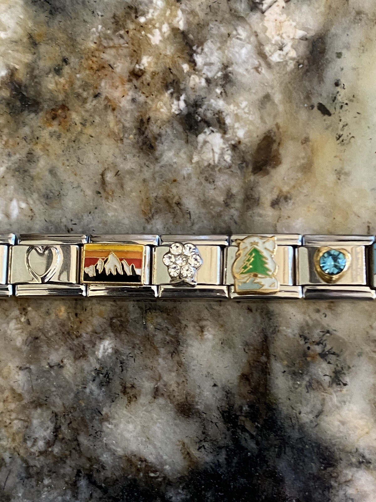 18 Charm Skiing / Mountains / Trees Italian Charm Bracelet New
