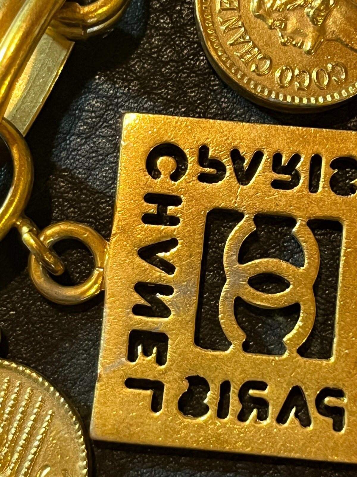 CHANEL Bracelet Bangle AUTH Coco Mark chain Logo Vintage Rare Gold Icon F/S