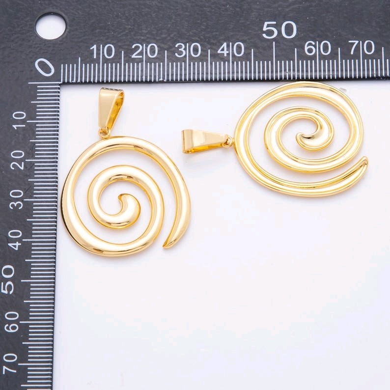 Big Gold Spiral Charm Modern Bohemian Round Swirl Charm Boho Chic Jewelry Minima
