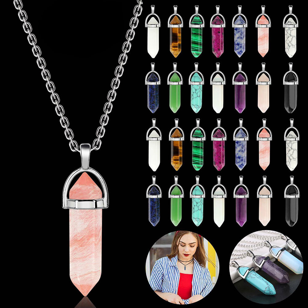 Hexagonal 48X Reiki Point Crystal Stone Natural Quartz Necklace Jewelry Pendant