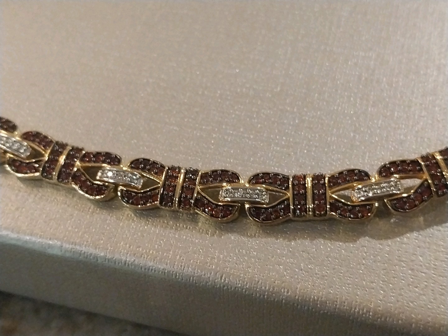 Karis Mozambique Garnet, White Zircon Bow Knot Bracelet in 18K YG Plated (8.00 )