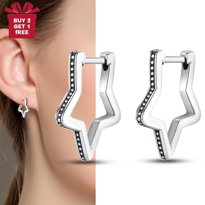 PANDACH Sterling Silver Mini Star Shaped Hoop Earrings For Women Jewelry Gifts