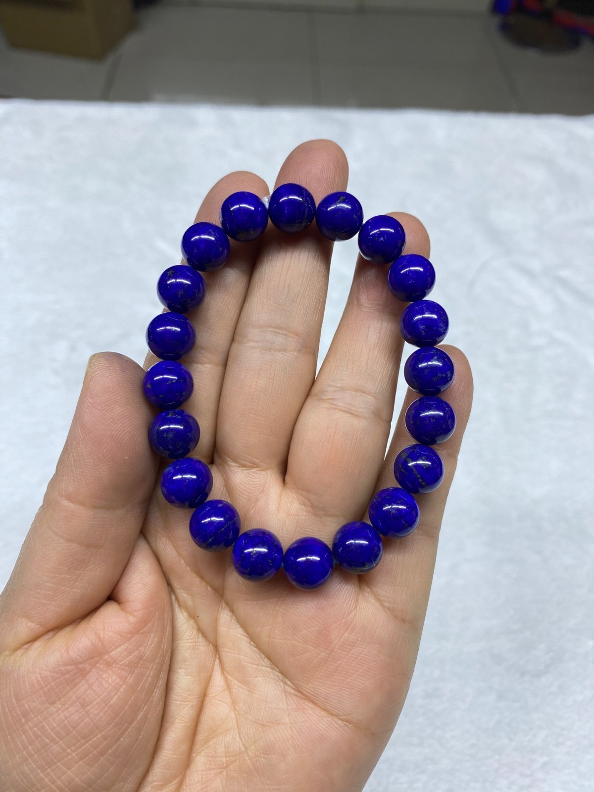 9.8mm Natural Blue Lapis Lazuli Gemstone Stretch Beads Bracelet