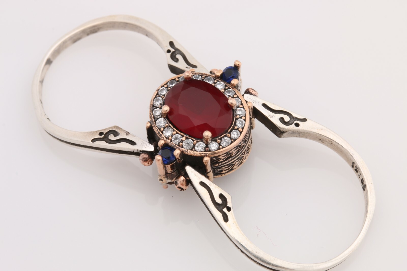 Turkish Reversible Oval Sapphire and Ruby Topaz 925 Sterling Silver Ring