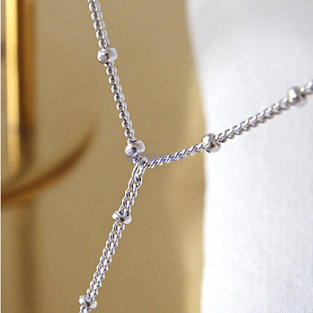 Real 925 Sterling Silver Pendant Necklace 1.2mm Curb Chain W/ Beads Extend Lady