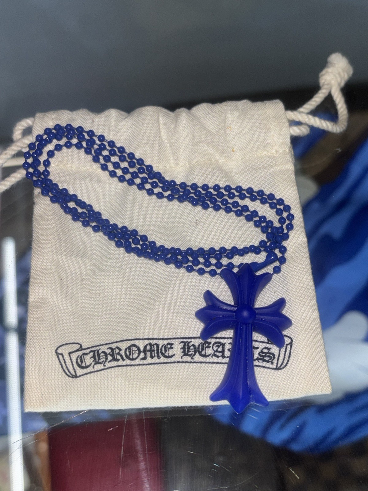 Chrome Hearts Cross Pendant & Necklace Dark Blue Silicone with Dust Bag