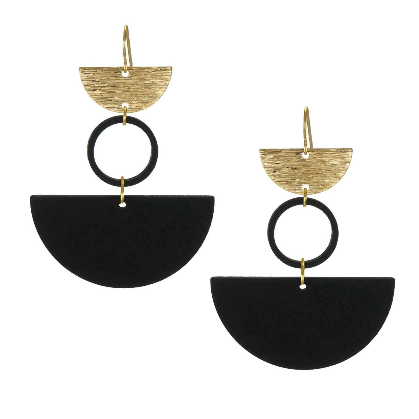 Beautiful Black and Gold Abstract Statement Earrings, 18K Gold Ear Wires