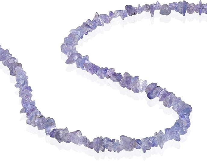 Tanzanite Rough Nugget Beaded Long Necklace in 925 Sterling Silver, 24 Inch