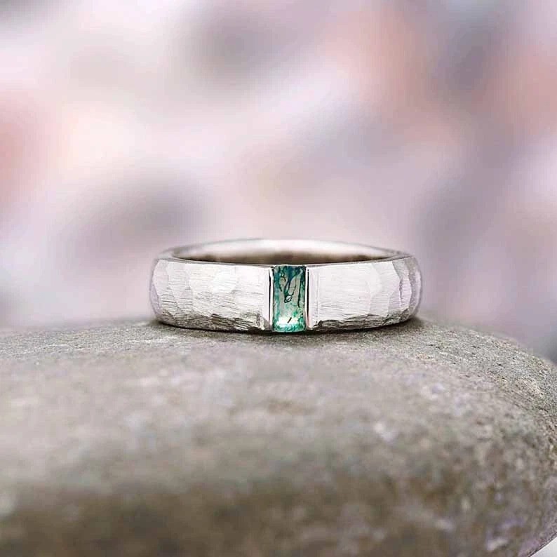 Natural Moss Agate Ring 925 Sterling Silver Men Ring Signet Men Ring Men’s Gift