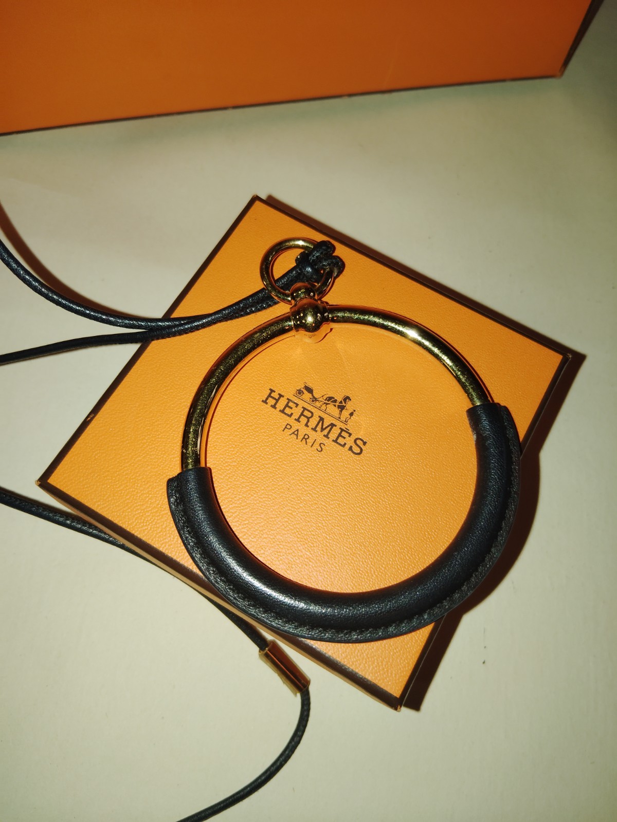 Hermes Grand Loop Necklace Black Leather Gold Hardware Excellent AUTHENTIC 💯